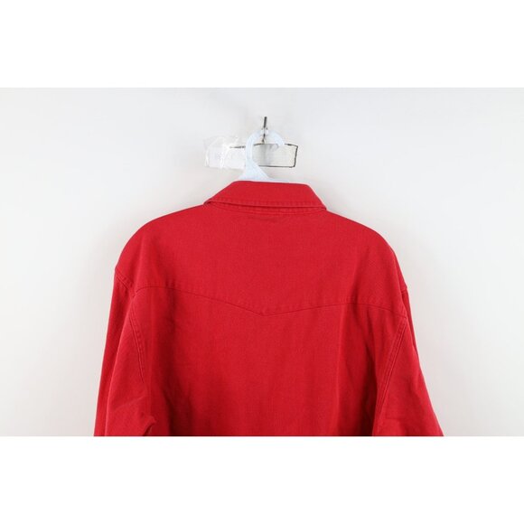 Vintage 90s Marlboro Man Mens Large Faded Heavy Western Cowboy Button Shirt Red - Picture 11 of 12